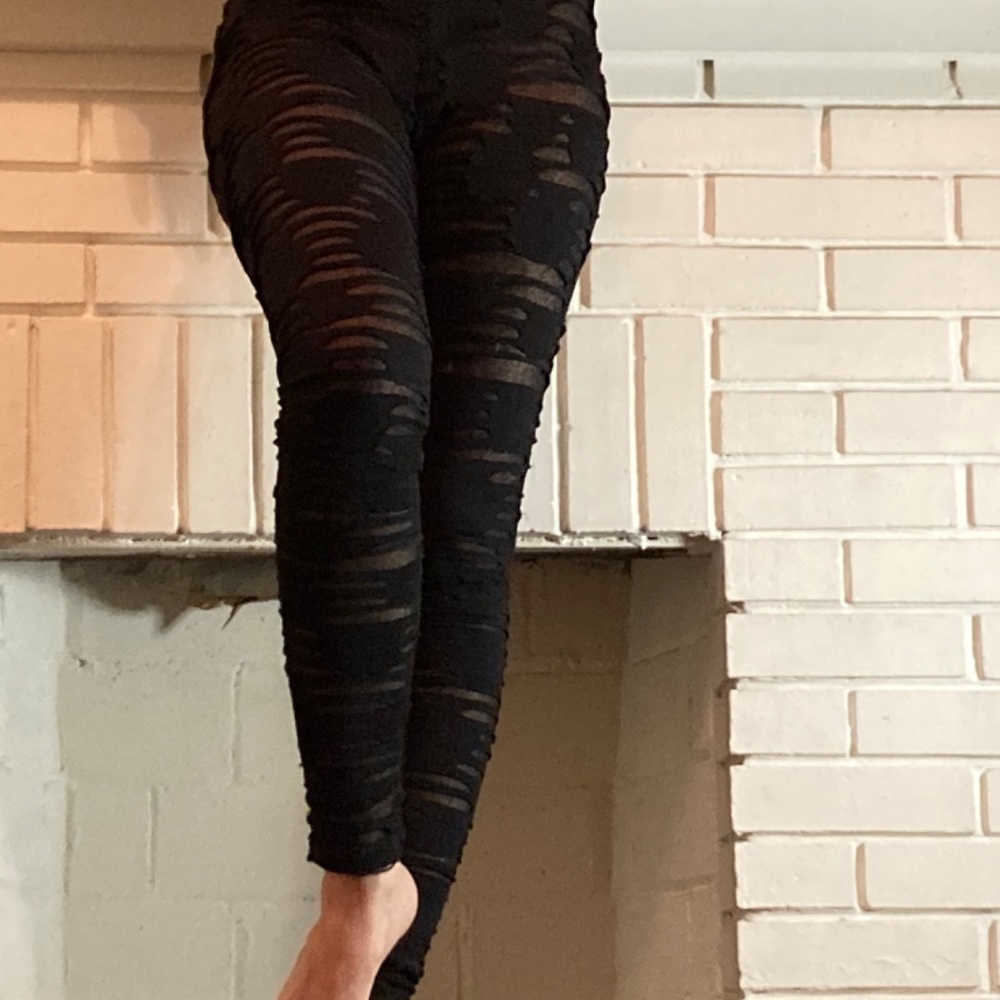 Vintage Silence + Noise black sheer “ torn “ legging tights - Picture 11 of 11